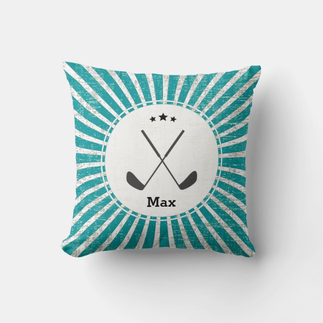 Retro Golf Club Sunburst Star Grunge Personalised Cushion (Front)