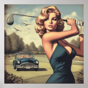 Retro Golf Girl Poster