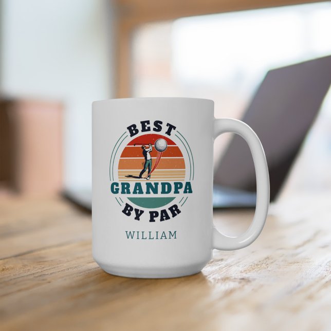 Retro Golf Lover Personalised Birthday Grandfather Coffee Mug (Retro Golfing Best Grandpa By Par Personalized White 15oz Coffee Mug)