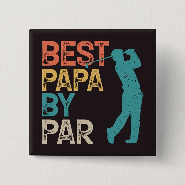 Retro Golfer - Best Papa By Par 15 Cm Square Badge (Front)