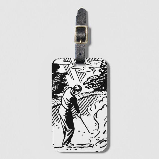 Retro Golfer Sand Trap Luggage Tag (Front Vertical)