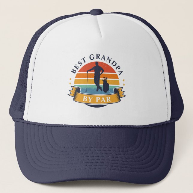 Retro Golfing Best Grandpa By Par Custom Trucker Hat (Front)