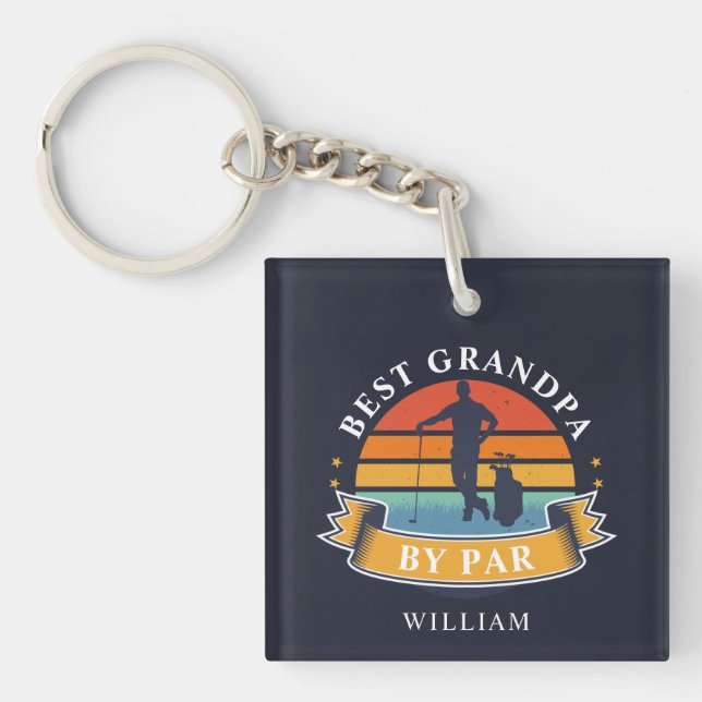 Retro Golfing Best Grandpa By Par Personalised Key Ring (Front)