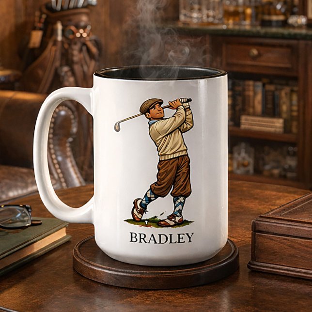 Retro Golfing Personalized Name Coffee Mug (Creator Uploaded)