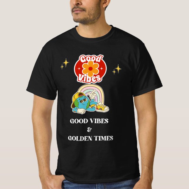 Retro Good Vibes Earth Character  T-Shirt (Front)