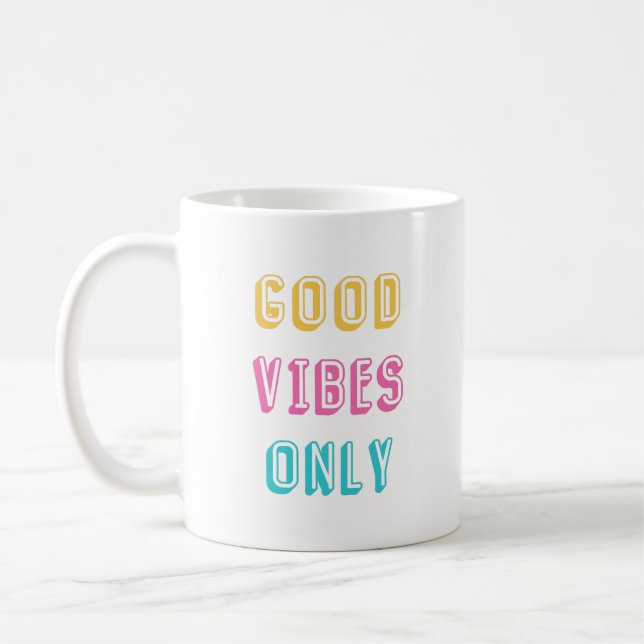 Retro Good Vibes Only Colourful Typography Coffee Mug (Left)