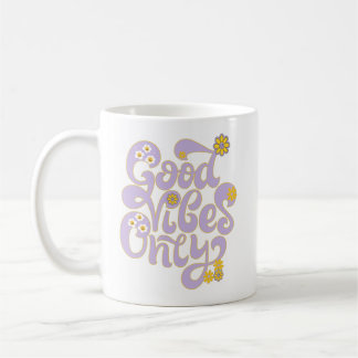 Retro Good Vibes only Daisy Purple Yellow  Coffee Mug