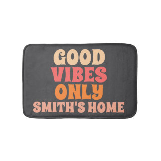 Retro Good Vibes Only Personalize Name Bath Mat