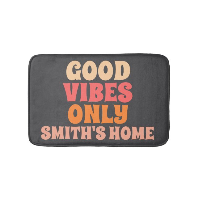 Retro Good Vibes Only Personalize Name Bath Mat (Front)