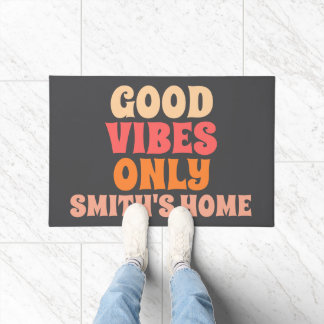Retro Good Vibes Only Personalize Name Doormat