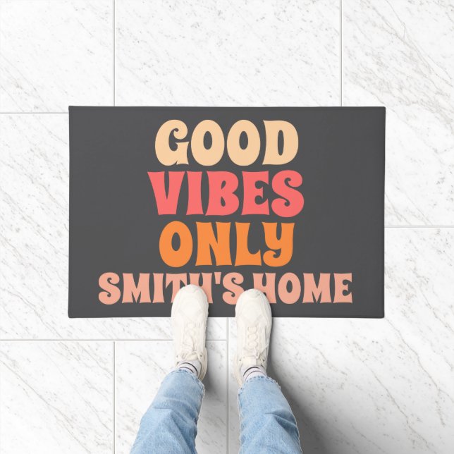 Retro Good Vibes Only Personalize Name Doormat (Indoor)