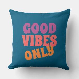 Retro Good Vibes Only Typography Teal Throw Pillow