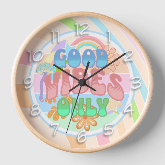 Retro Good Vibes Only Vintage Colours Clock (Front)