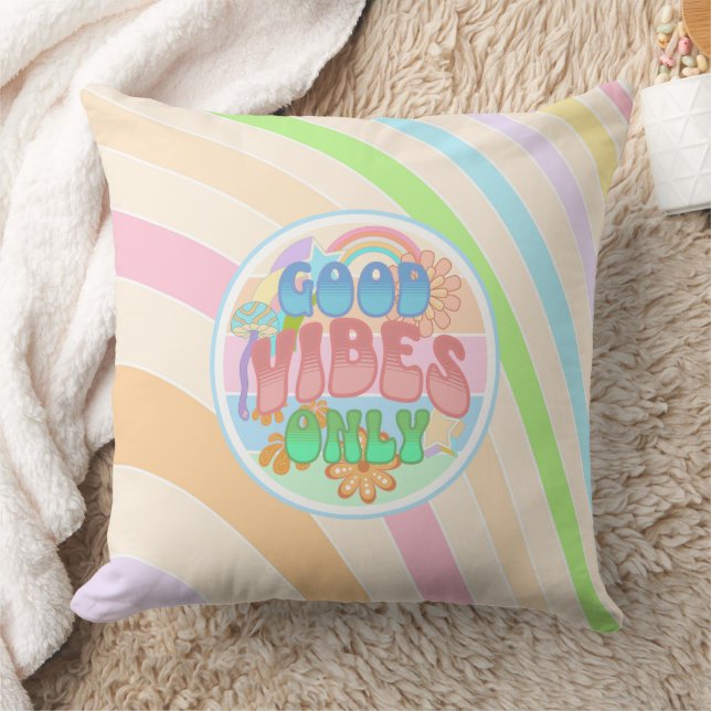 Retro Good Vibes Only Vintage Colours Cushion (Blanket)