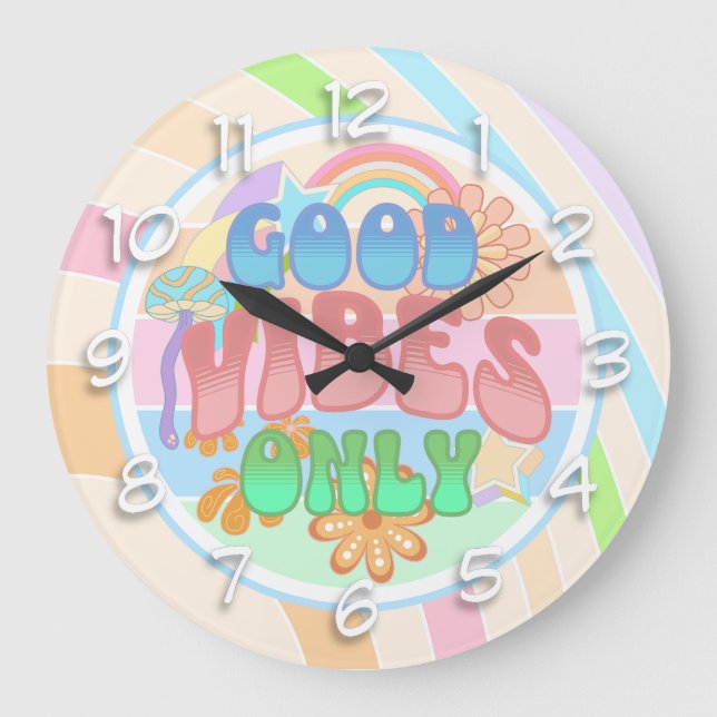 Retro Good Vibes Only Vintage Colours Large Clock (Front)