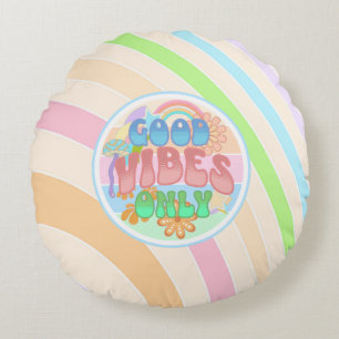 Retro Good Vibes Only Vintage Colours Round Cushion