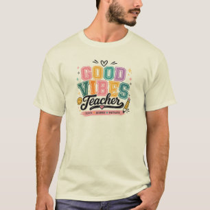 Retro Good Vibes Teacher Typography Design T-Shirt