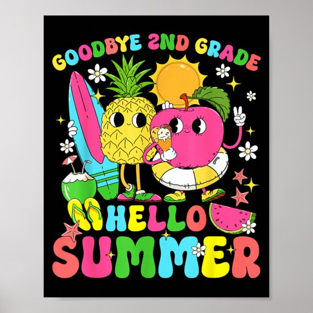 Retro Goodbye 2nd Grade Hello Summer End Of School Poster (Front)