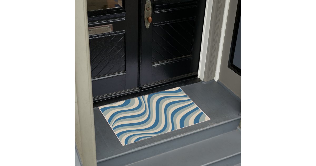 Retro Goovy Light And Dark Blue Doormat Zazzle.co.uk