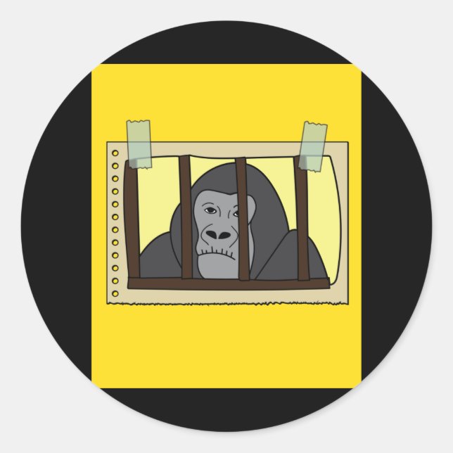 Retro Gorilla Monkey Behind Bars Jail Classic Round Sticker (Front)