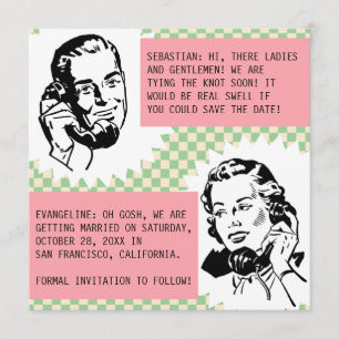 Retro Gossip Couple Save the Date Cards