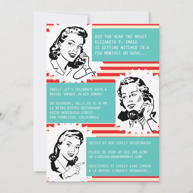 Retro Gossip Gals Bridal Shower Invitations (Front)