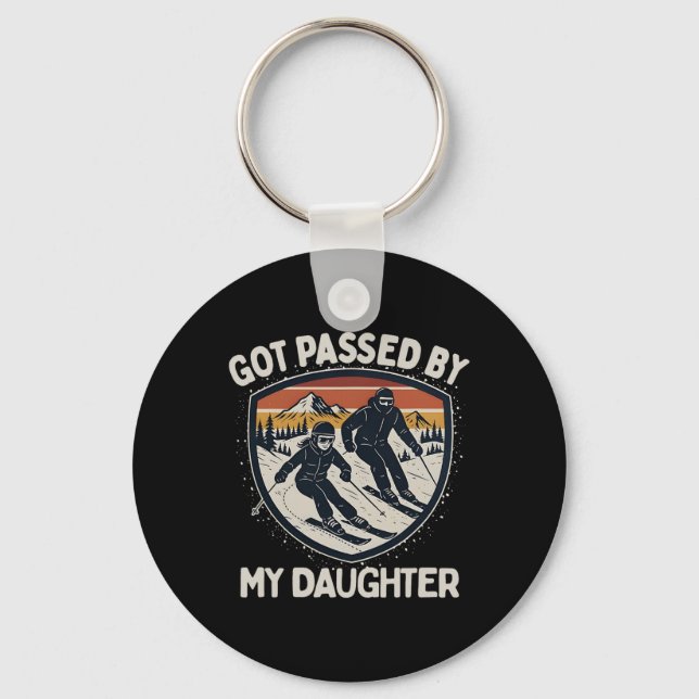 Retro Got Ped By My Daughter Skiing, Funny Dad Ski Key Ring (Front)