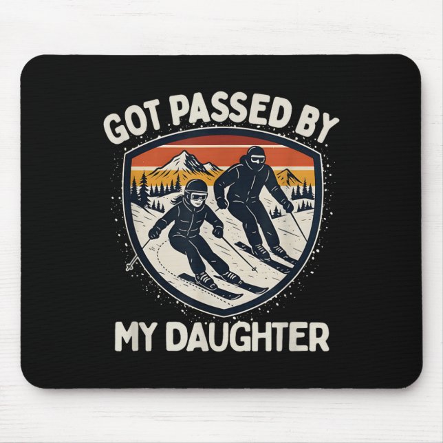 Retro Got Ped By My Daughter Skiing, Funny Dad Ski Mouse Mat (Front)