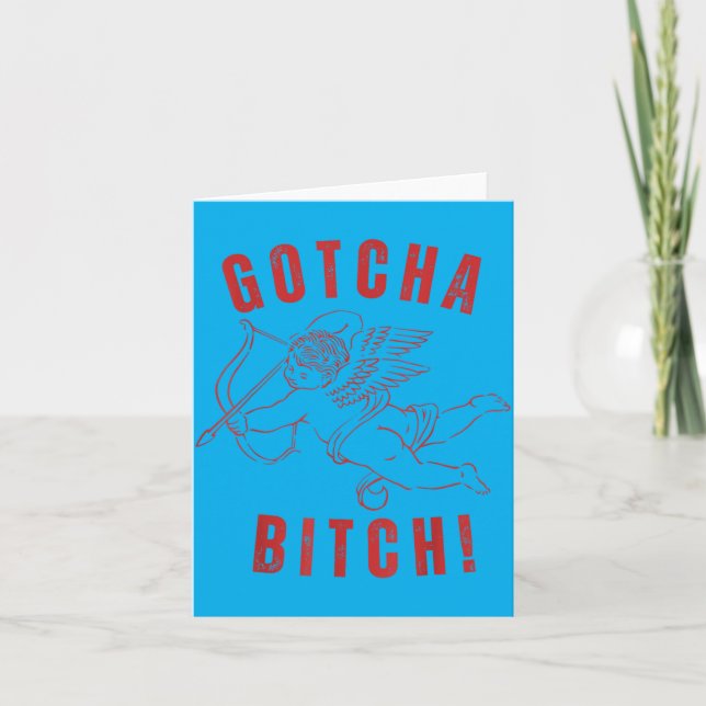 Retro Gotcha Funny Cupid Valentines Day Card (Front)