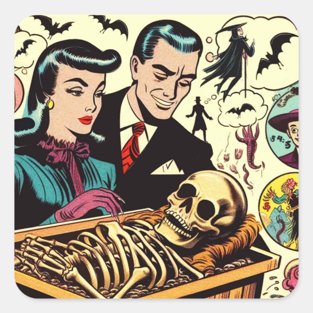 Retro Goth Couple Comics Square Sticker (Front)