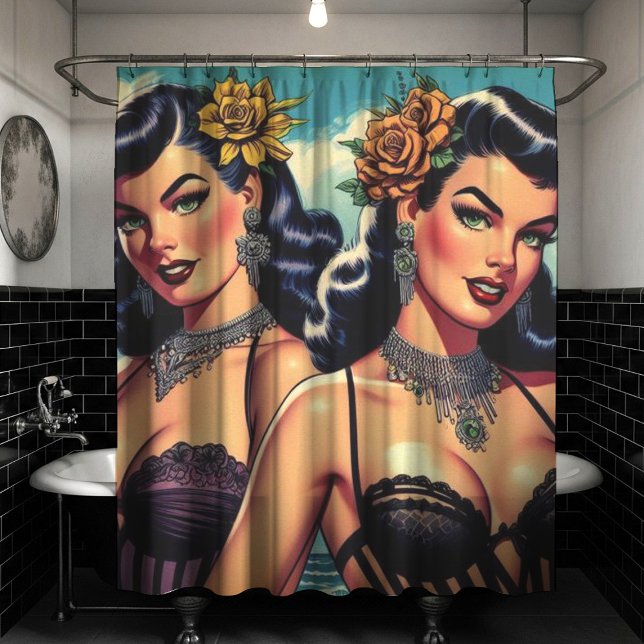 Retro Goth Girls Pin-up Shower Curtain (Creator Uploaded)