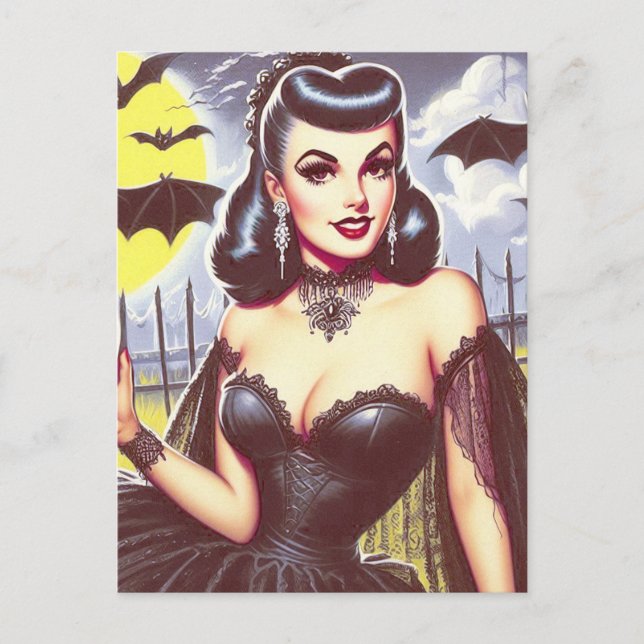 Retro Goth Vampire Pin-up Postcard (Front)