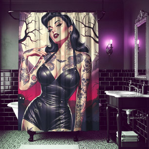 Retro Gothic Girl Shower Curtain