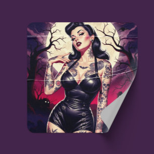 Retro Gothic Girl Square Sticker