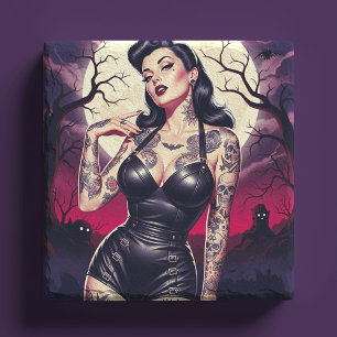 Retro Gothic Girl Stone Coaster