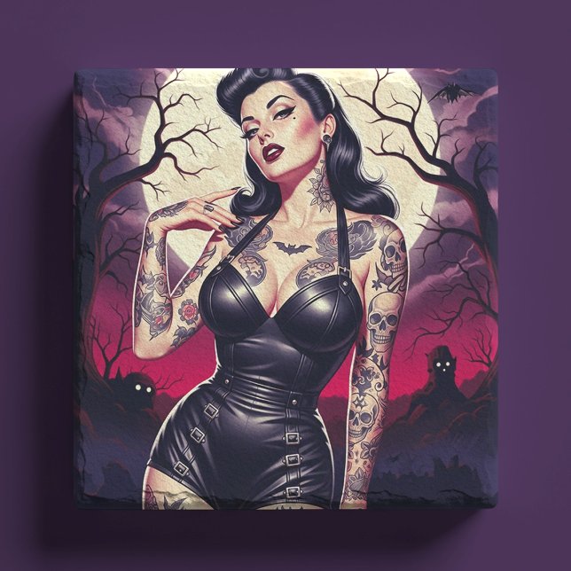 Retro Gothic Girl Stone Coaster (Creator Uploaded)