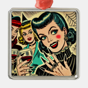 Retro Gothic Halloween Girls Comics Metal Tree Decoration