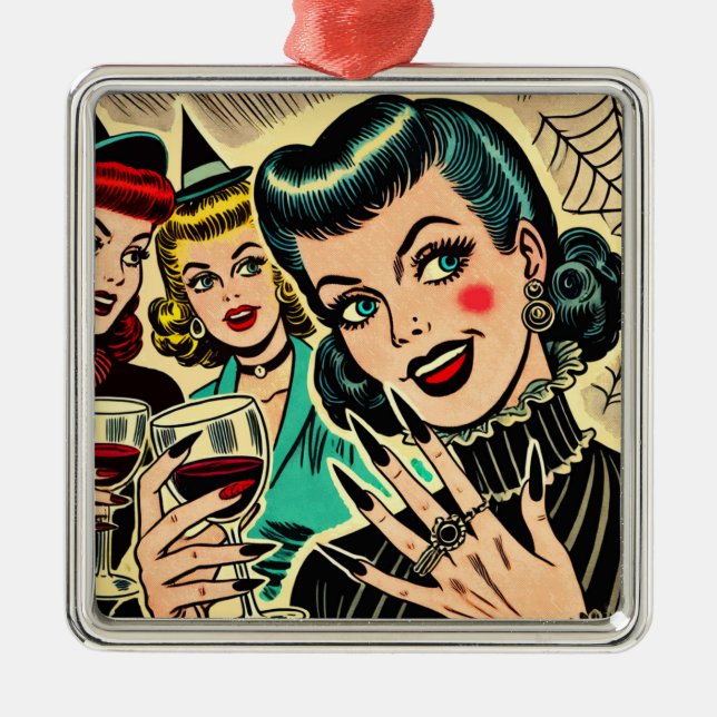 Retro Gothic Halloween Girls Comics Metal Tree Decoration (Front)