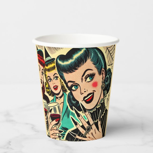Retro Gothic Halloween Girls Comics Paper Cups (Front)