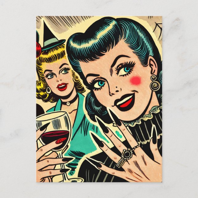 Retro Gothic Halloween Girls Comics Postcard (Front)