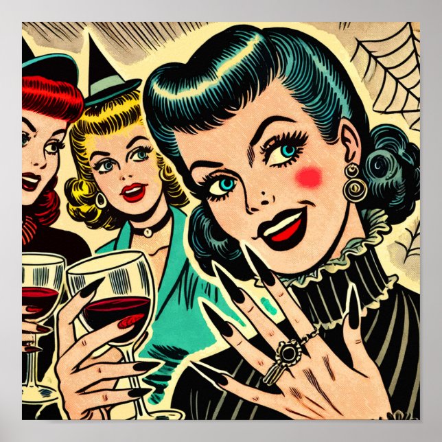 Retro Gothic Halloween Girls Comics Poster (Front)