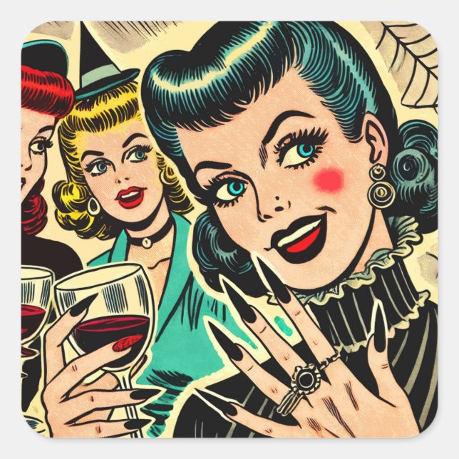 Retro Gothic Halloween Girls Comics Square Sticker (Front)