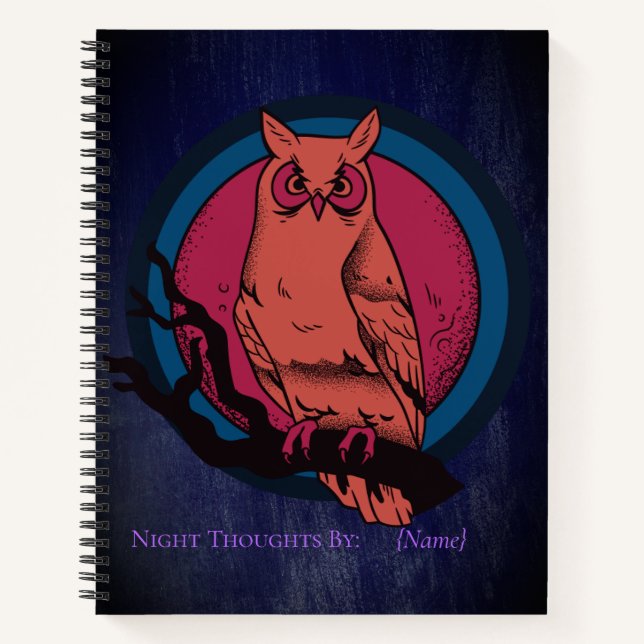 Retro Gothic Night Owl Moon Spiral Notebook (Front)