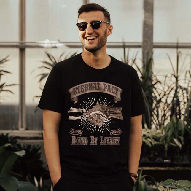 Retro Gothic Skeleton Zombie Handshake Typography T-Shirt (Creator Uploaded)