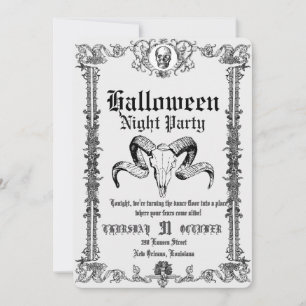 Retro Gothic Skull Dance Halloween Party Invitation