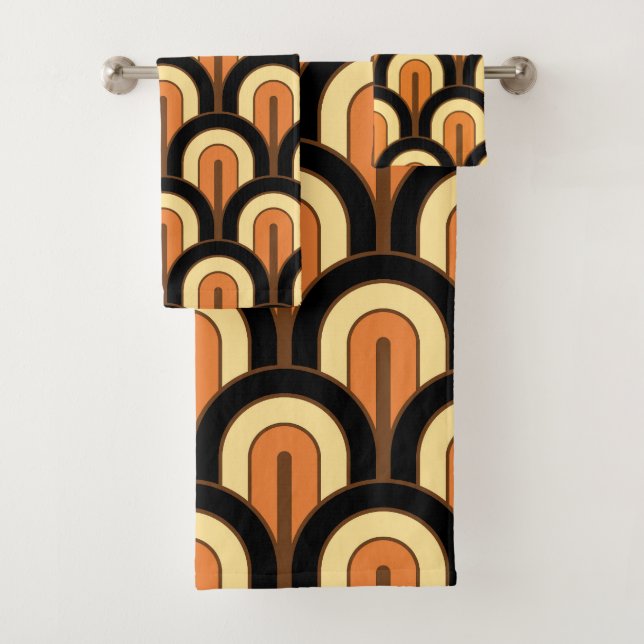 Retro Gradated Geometric Fan Pattern Bath Towel Set (Insitu)
