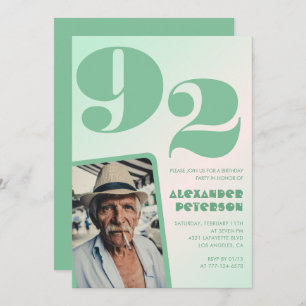 Retro Gradient for him Photo 92nd birthday Invitation
