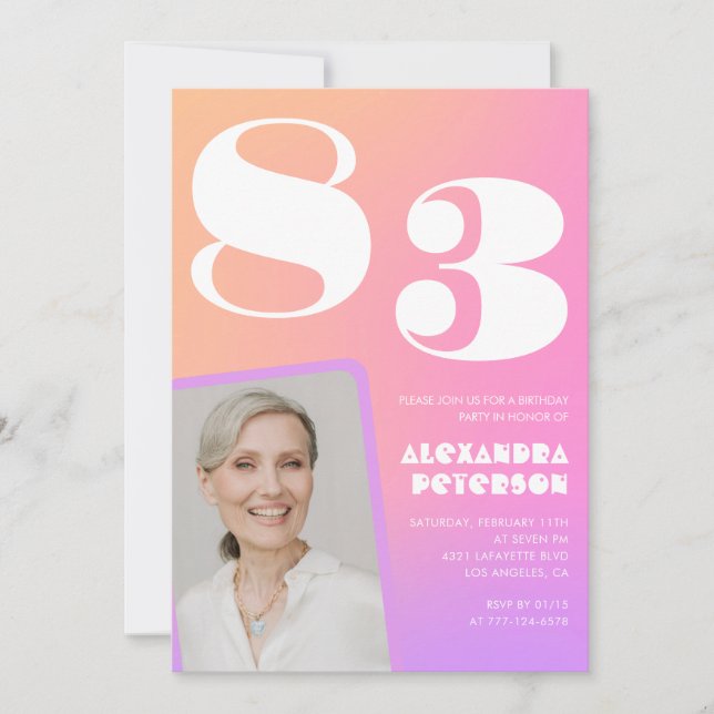 Retro Gradient Pink 83rd birthday Invitation (Front)