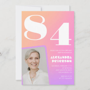 Retro Gradient Pink 84th birthday Invitation