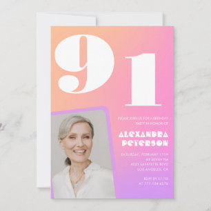 Retro Gradient Pink 91st birthday Invitation